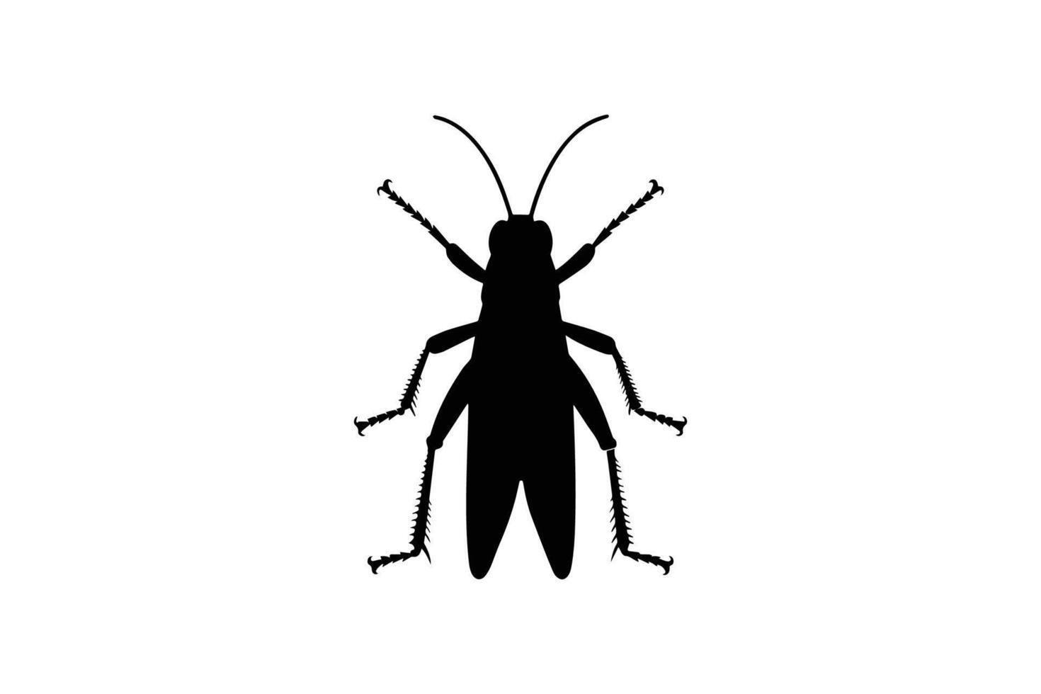 A black and white silhouette of a grasshopper vector