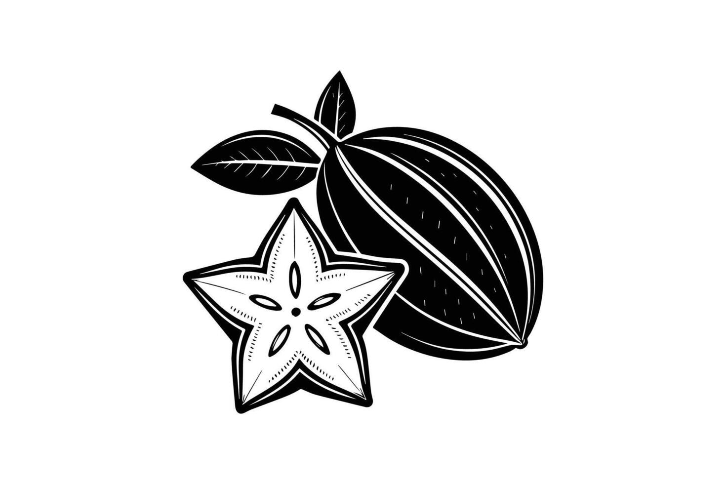 Cocoa pod and star fruit illustration vector