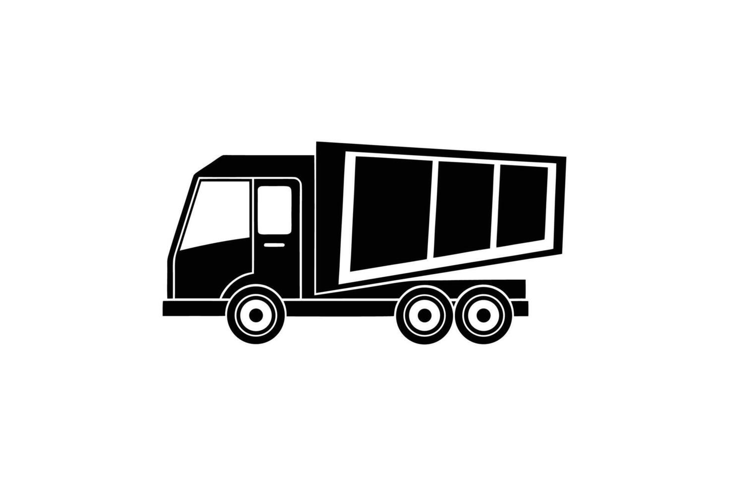 A black and white illustration of a dump truck vector