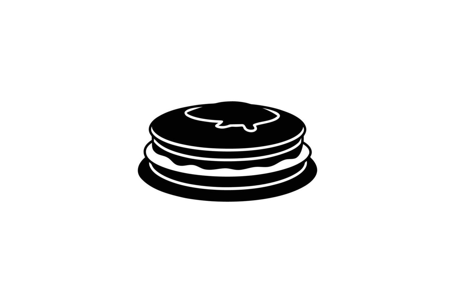 A black and white logo of a cake on top of a plate vector