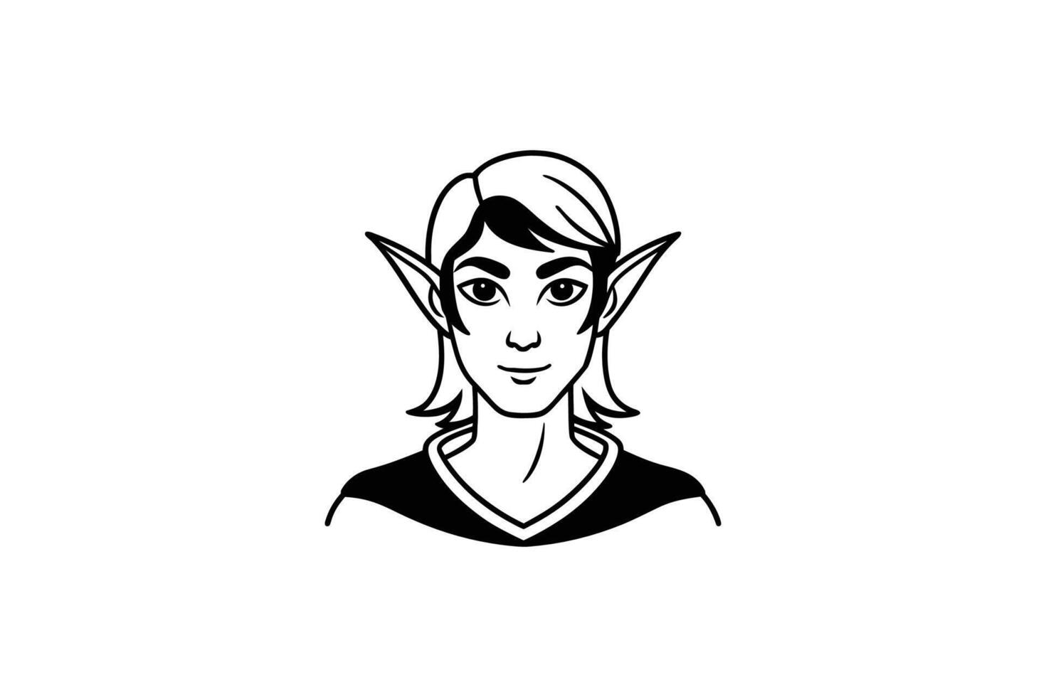 A black and white drawing of a woman with elf ears vector