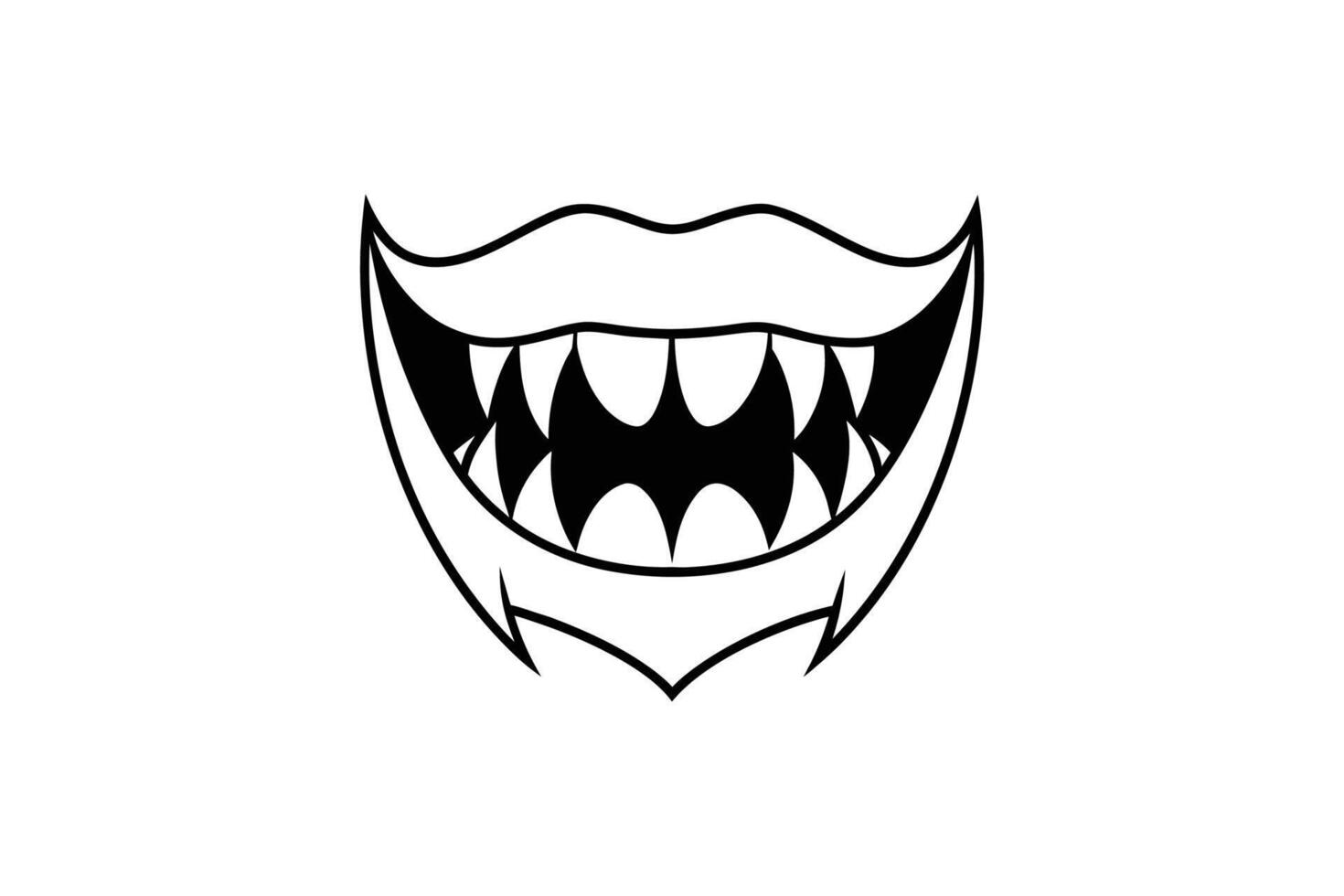 A black and white drawing of a mouth with teeth vector