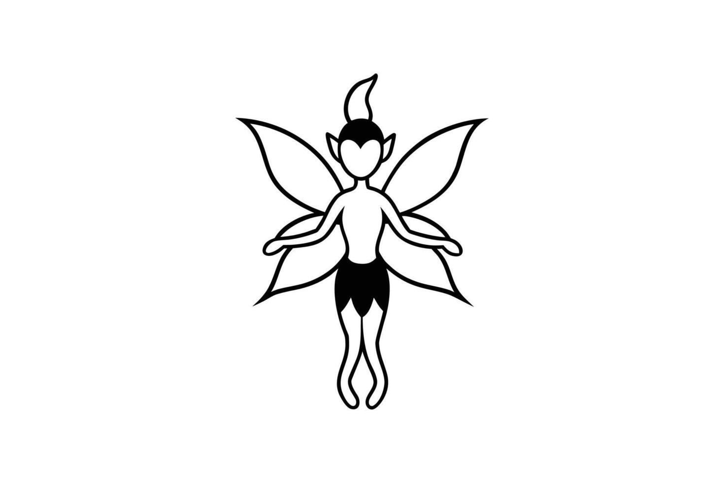 A black and white illustration of a fairy vector
