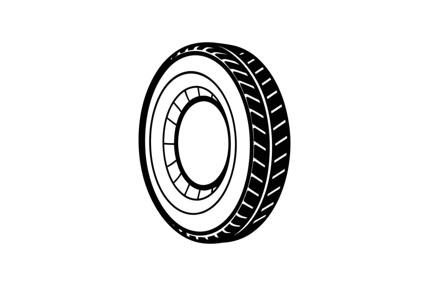 A black and white illustration of a tire vector