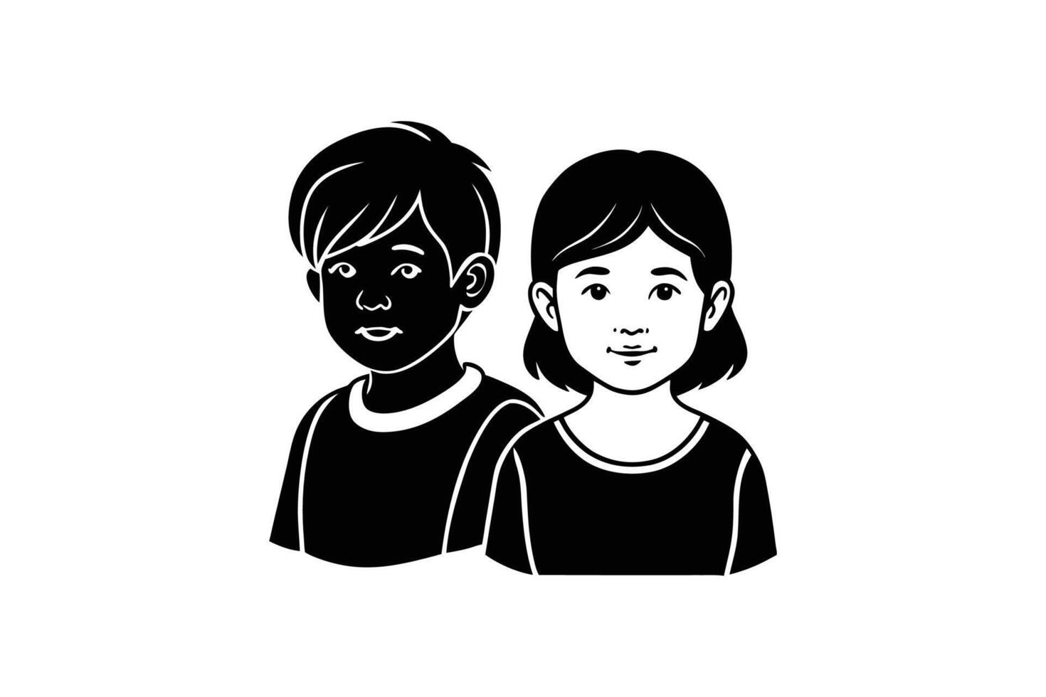 Black and white illustration of a boy and girl vector