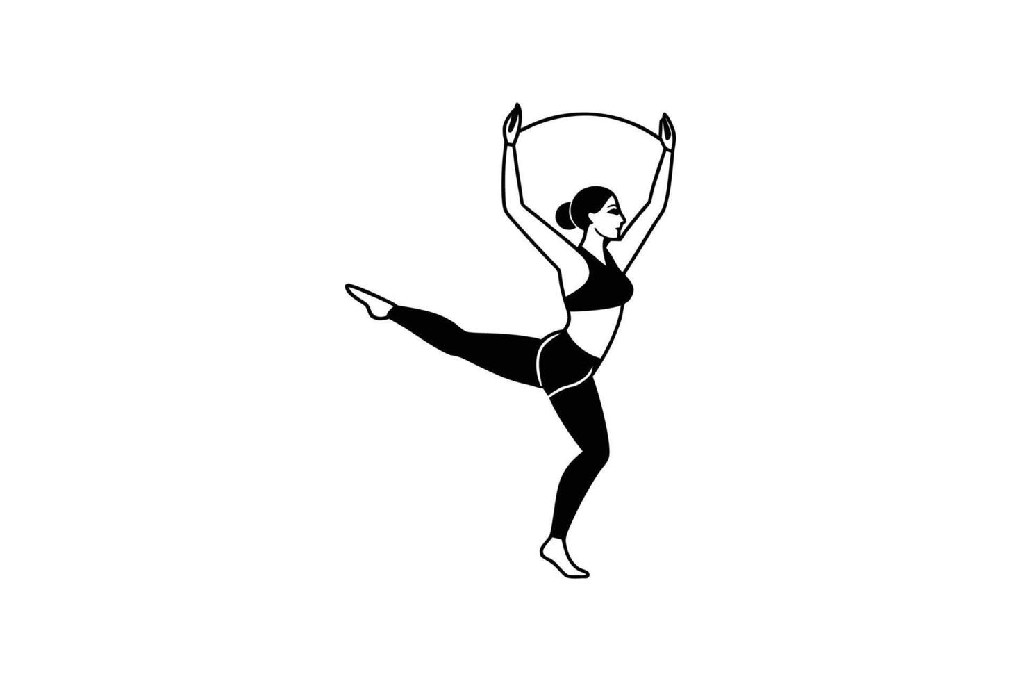 A black and white illustration of a woman doing a gymnastics routine vector