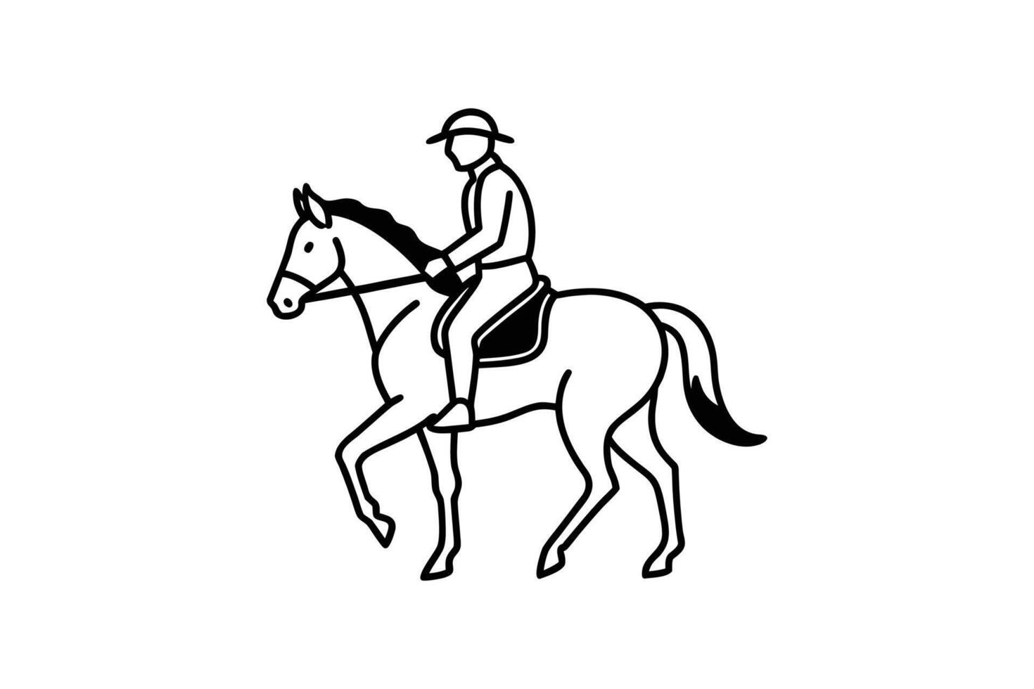 A black and white drawing of a person riding a horse vector