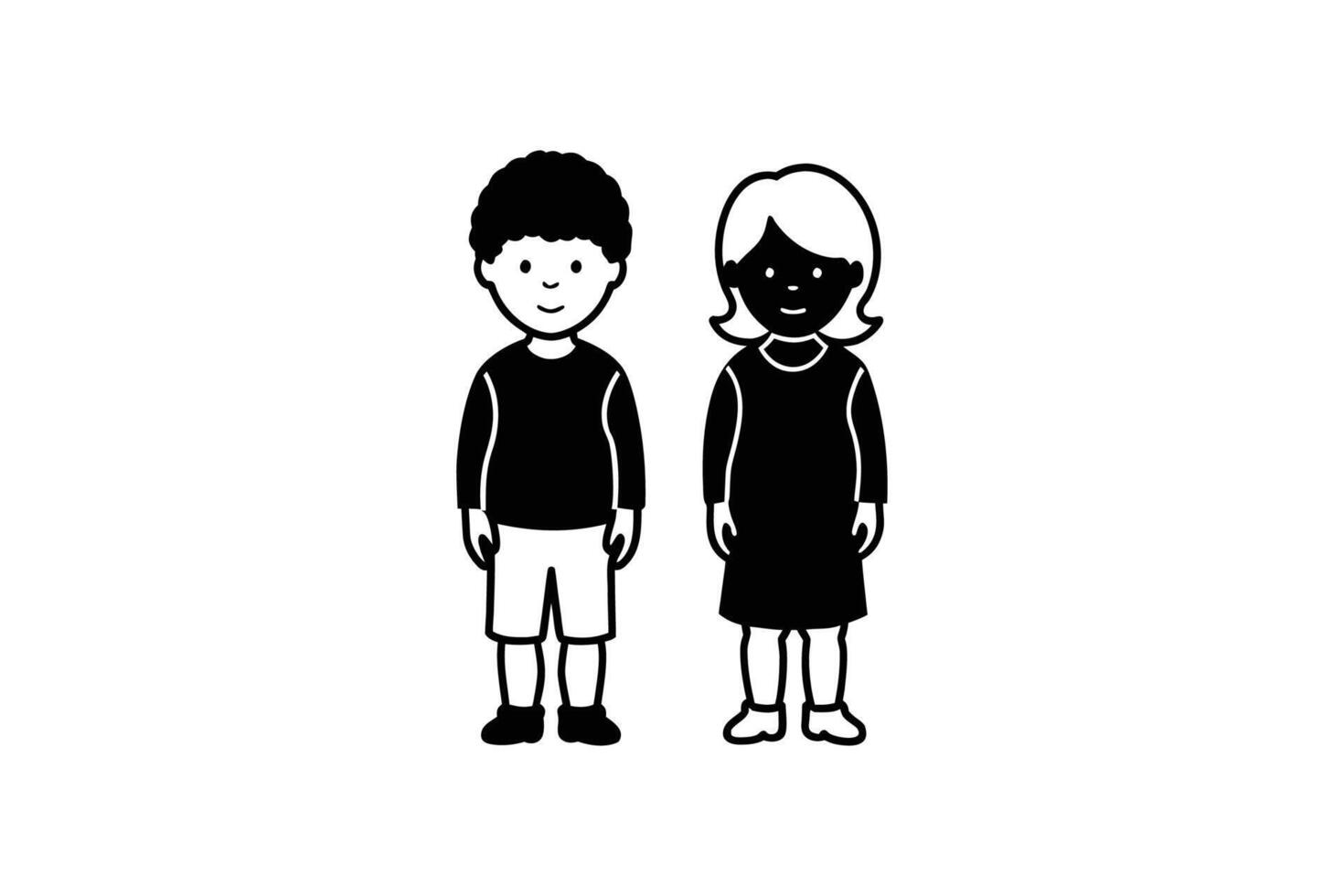 A black and white drawing of a boy and girl vector