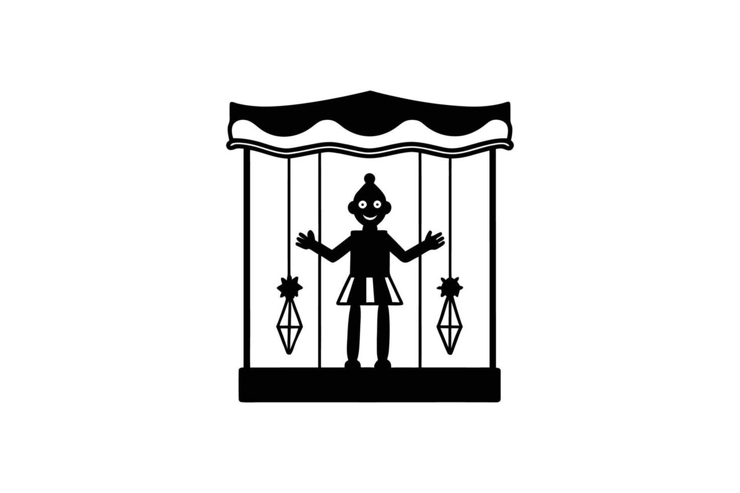 Circus Performer in Booth with Hanging Decorations Silhouette vector