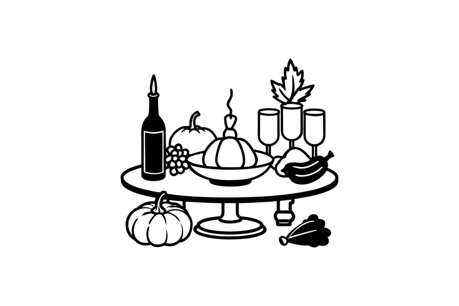 Autumn Harvest Feast Still Life Table Silhouette vector