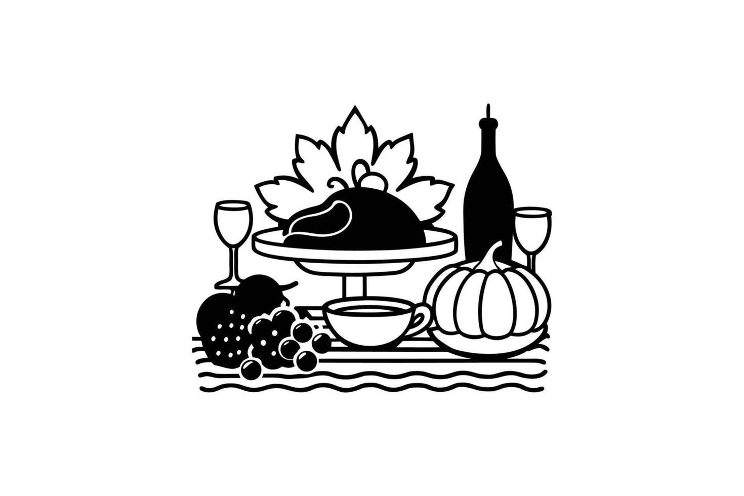 Thanksgiving Feast Still Life with Turkey and Pumpkin Silhouette vector