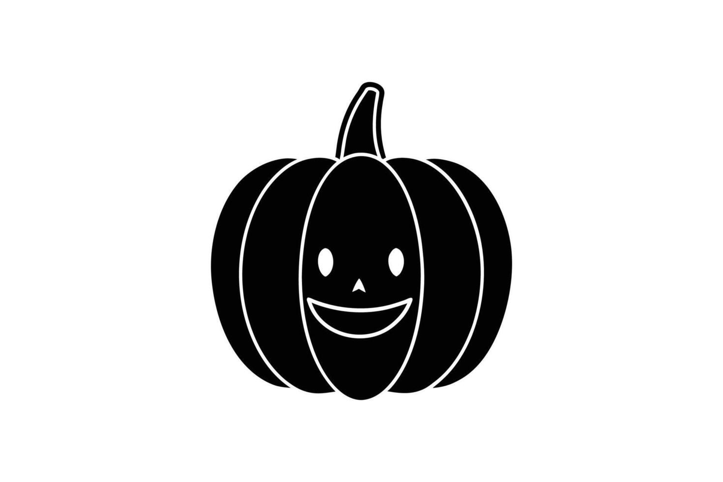 Smiling Halloween Pumpkin Silhouette with Simple Design and White Outline vector