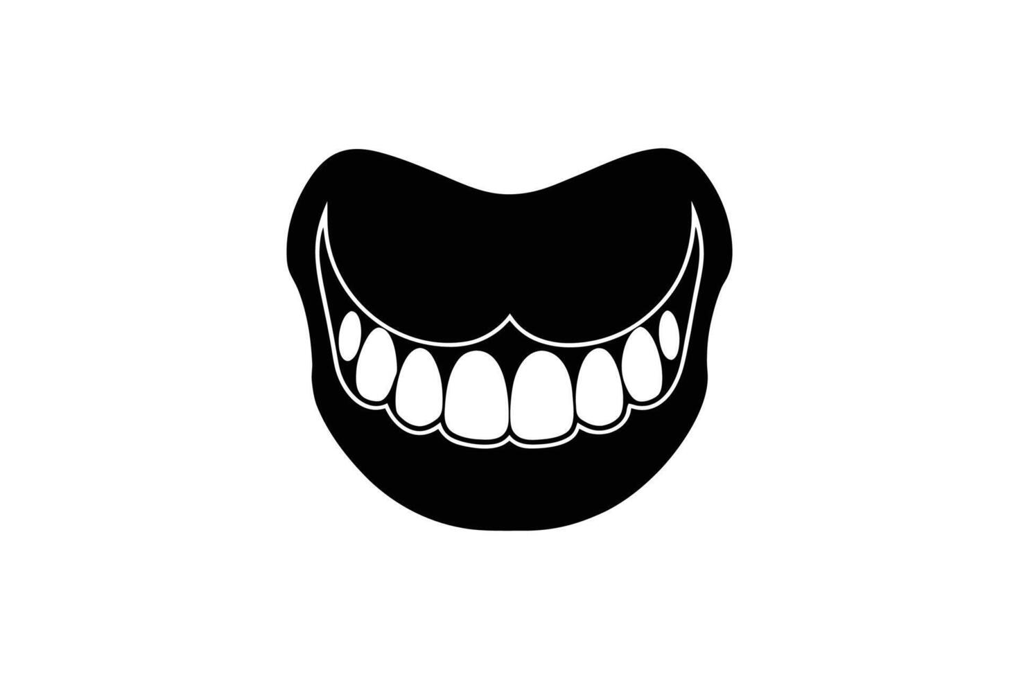 Cartoonish Mouth with Teeth Illustration in Silhouette Style on White Background for Dental Health and Halloween Theme silhouette vector