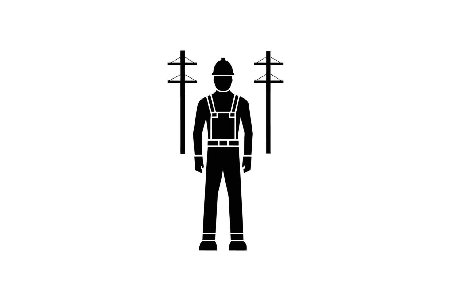 Lineman Silhouette with Power Poles Electrical Worker in Overalls and Hard Hat Isolated on White Background silhouette vector