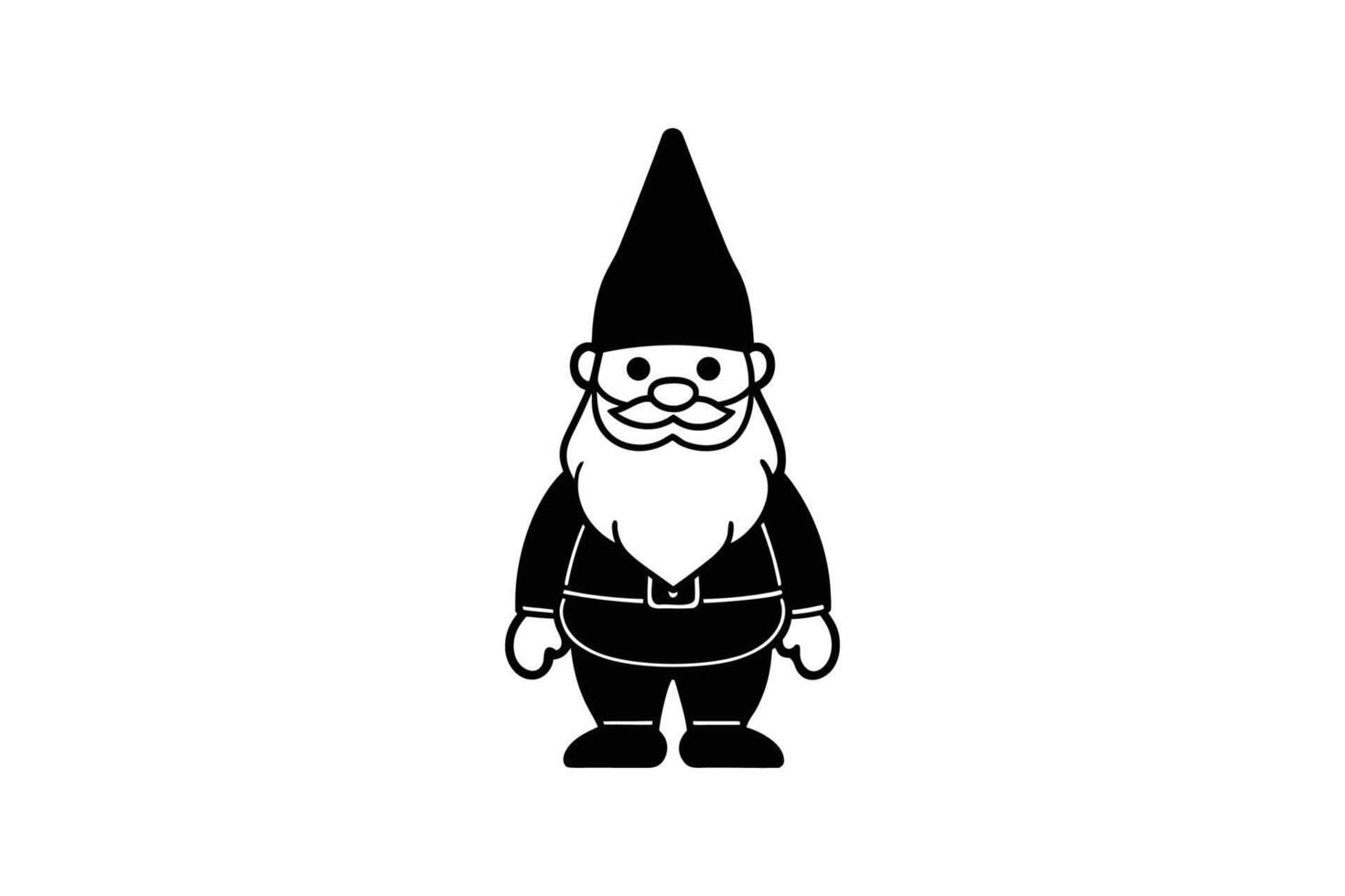 Cartoon Garden Gnome with Beard and Hat Silhouette vector