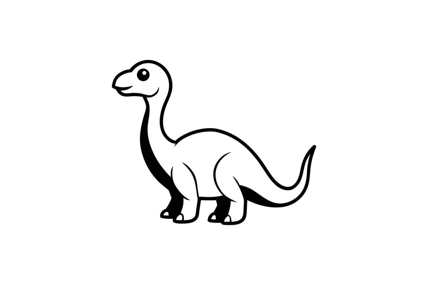 Cute Brontosaurus Dinosaur Cartoon Illustration in Black and White Silhouette vector
