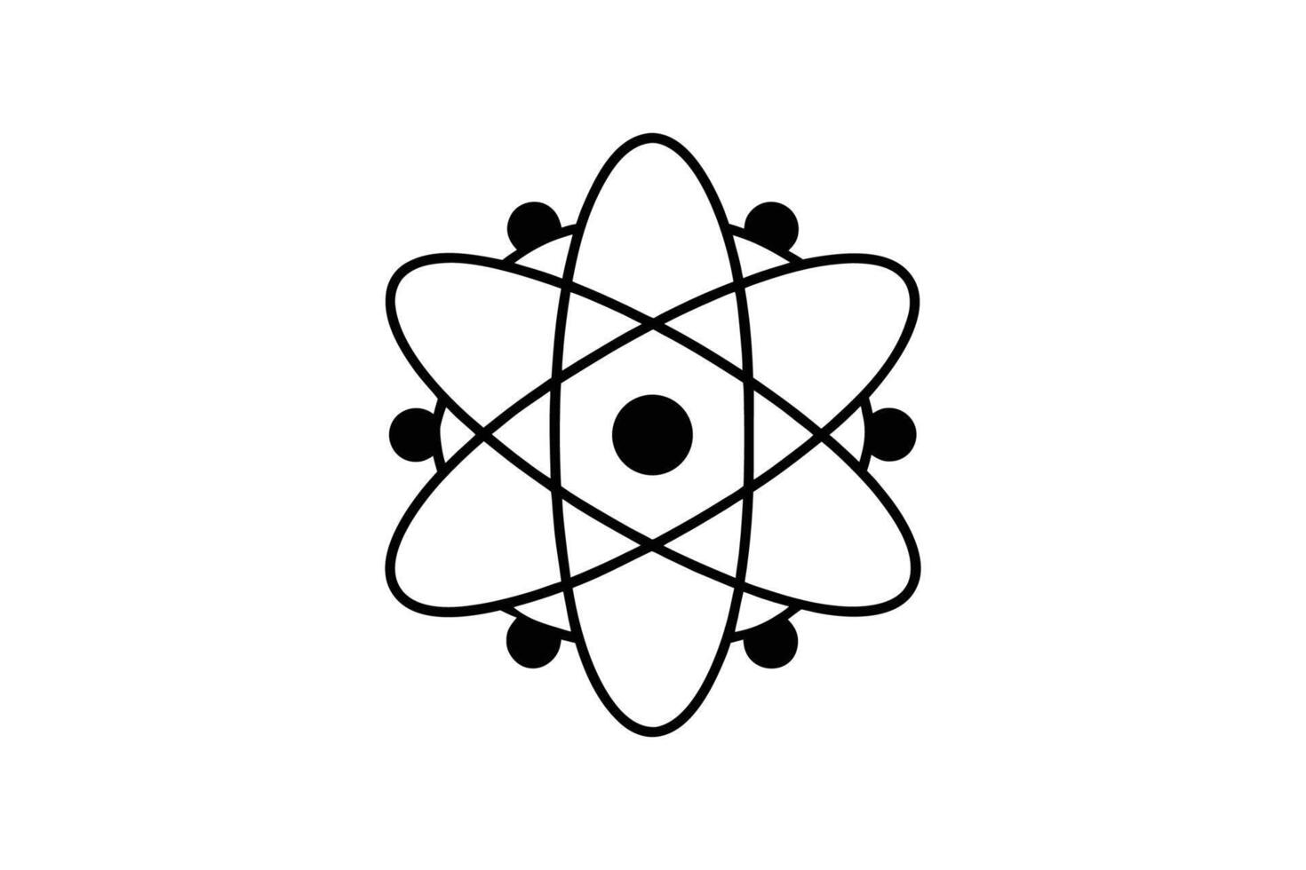 Atom Model with Electrons Orbiting Nucleus Silhouette vector