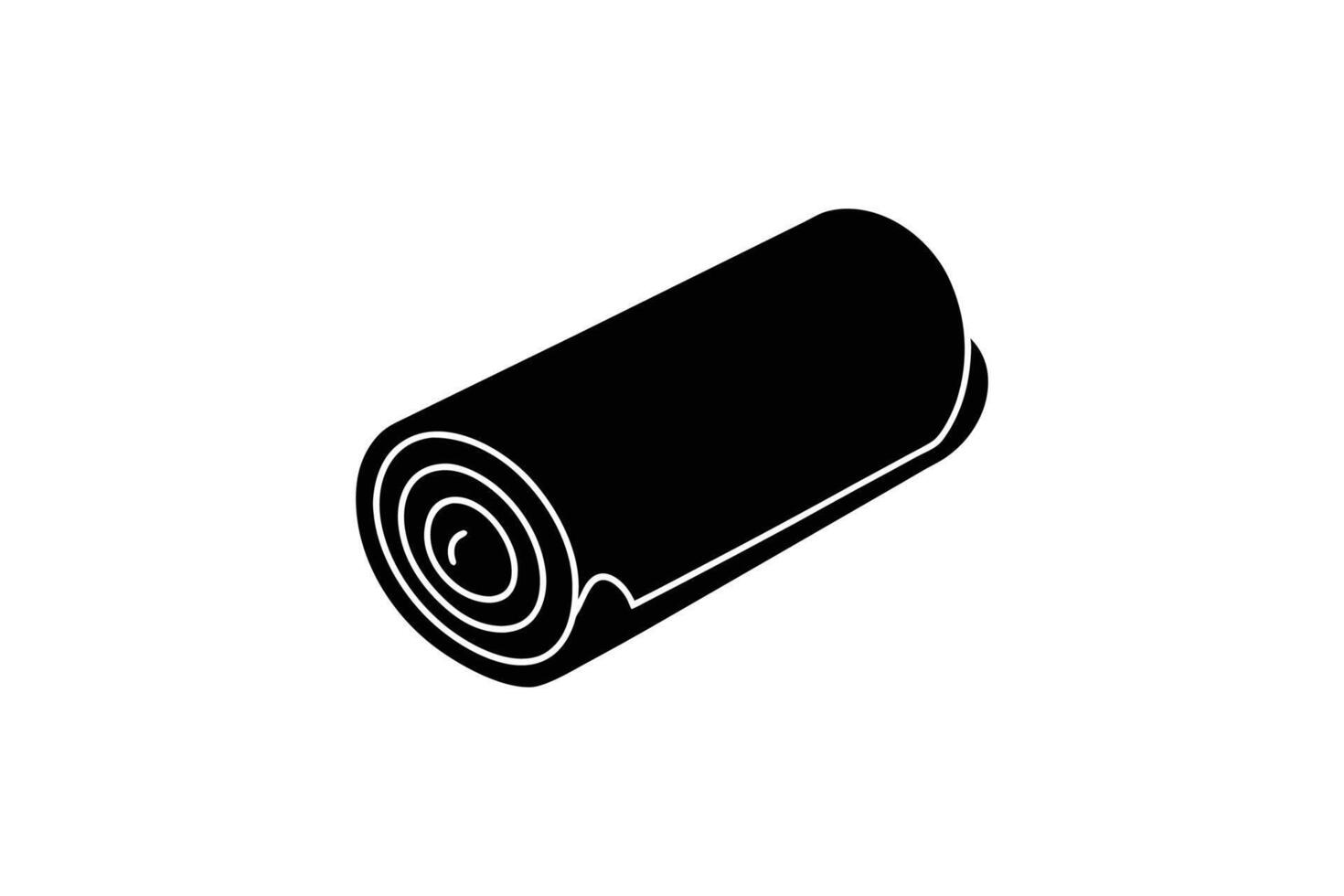 Rolled Yoga Mat Icon in Black and White Silhouette vector