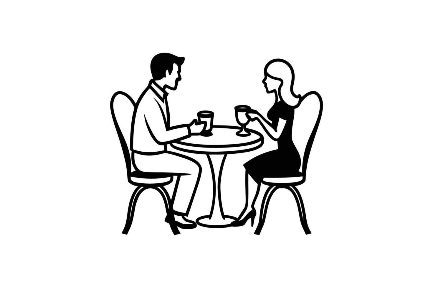 Couple at Restaurant Table with Drinks Silhouette vector