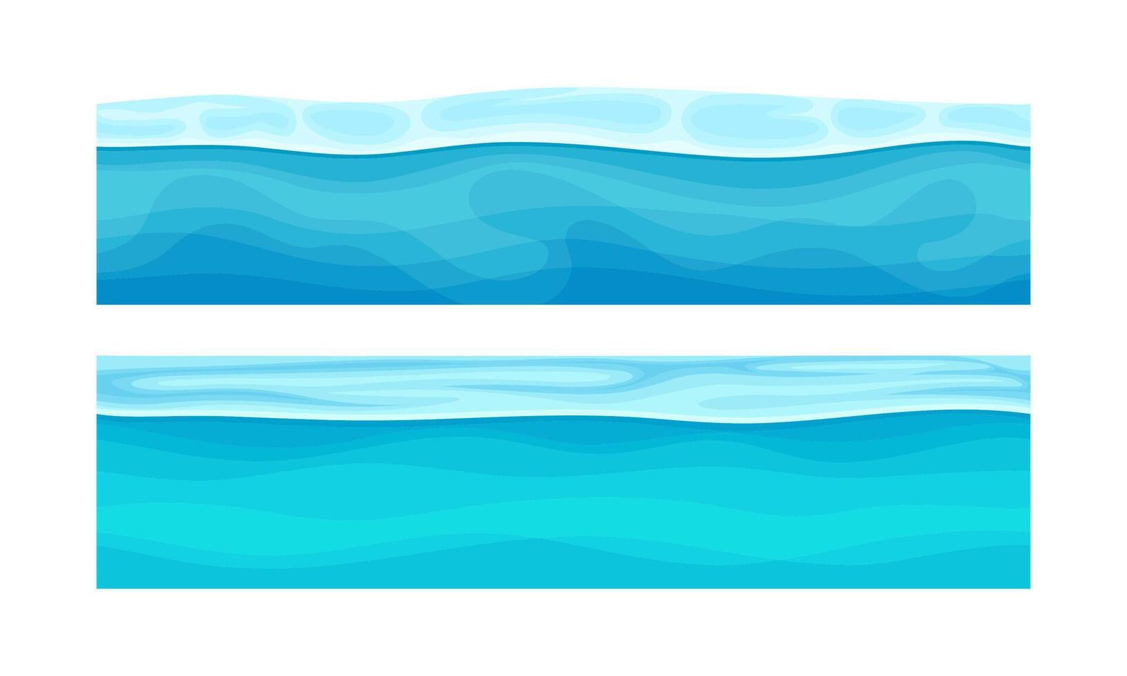 Ocean or sea water waves horizontal seamless background set illustration vector