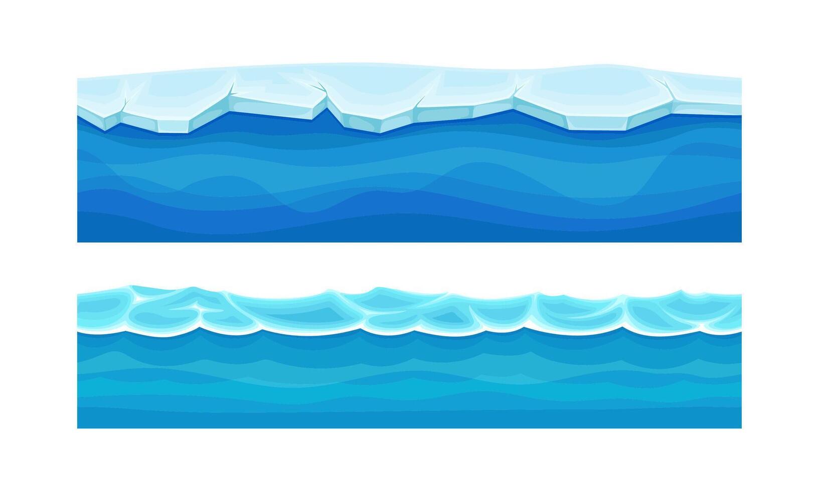 Set of ocean or sea water waves horizontal seamless background with ice illustration vector