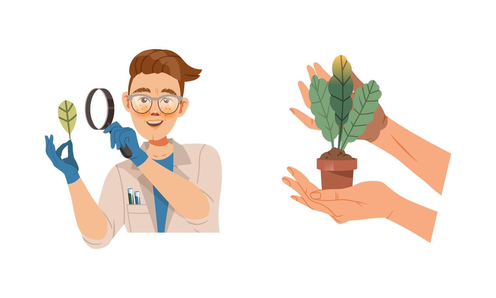 Ecology and environment concept. People protecting and taking care of plants illustration vector