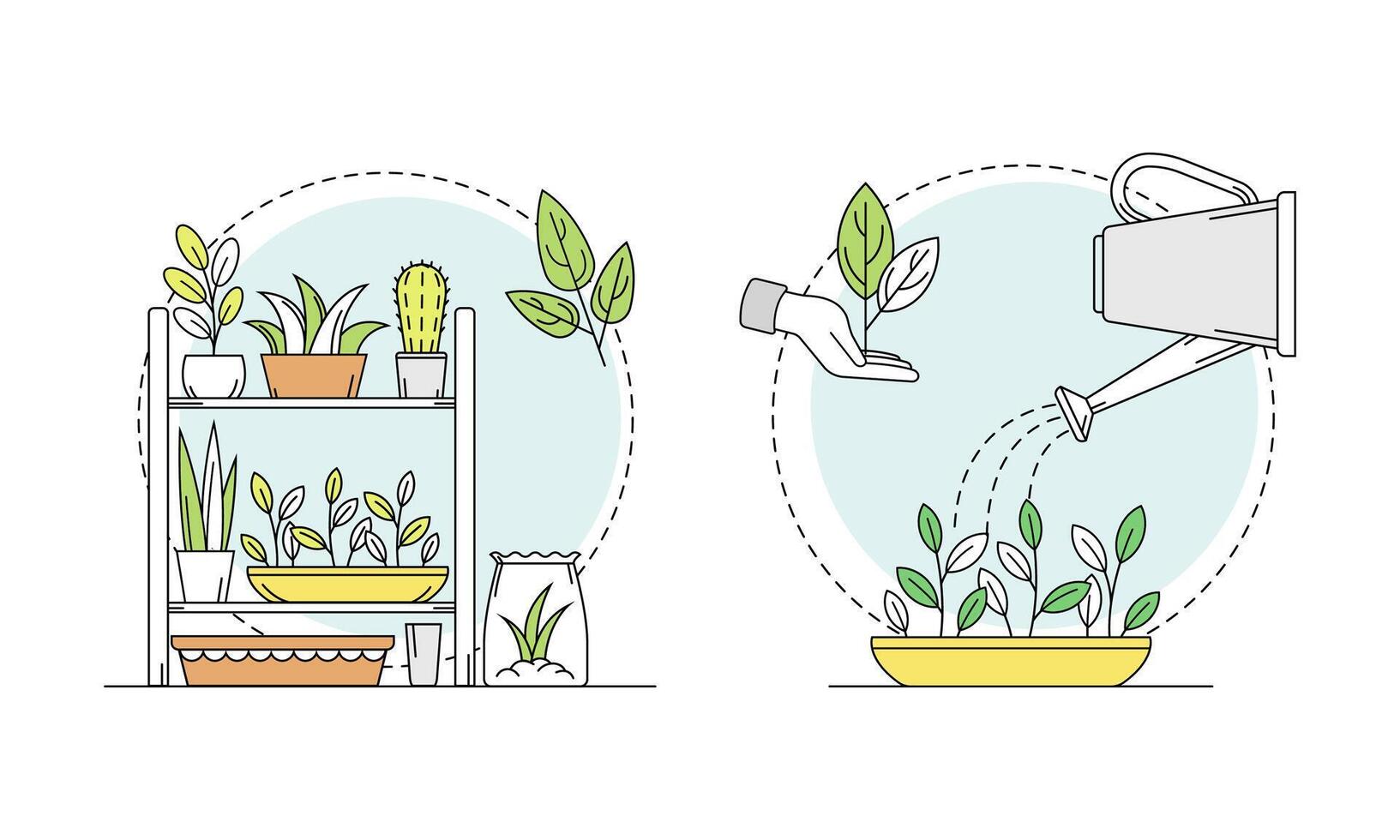 Gardening related symbols set. Growing and cultivation plants illustration vector