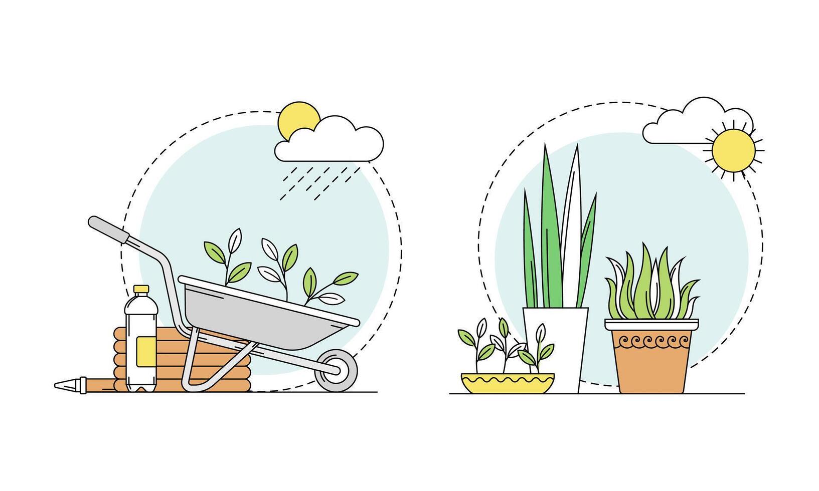 Gardening related symbols set. Growing and cultivation of seedlings illustration vector