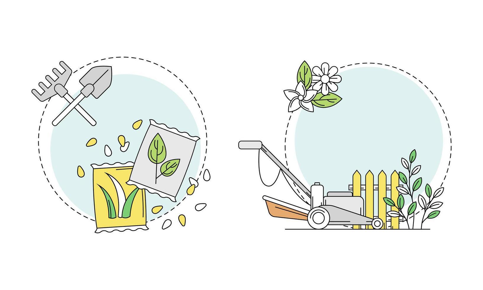 Gardening related symbols set. Growing of seedlings and gardening tools illustration vector