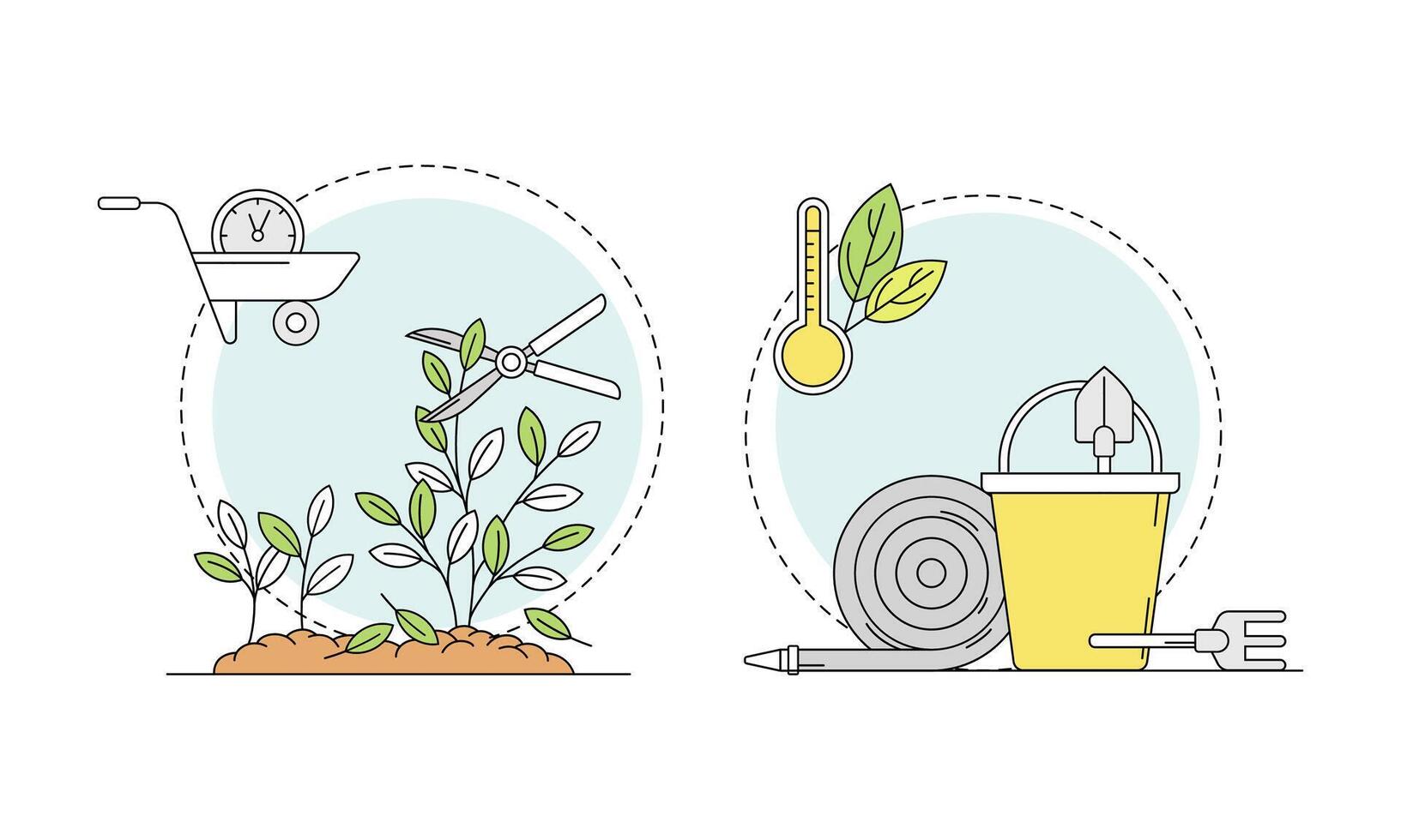 Gardening related symbols set. Eco farming concept. Agricultural tools illustration vector