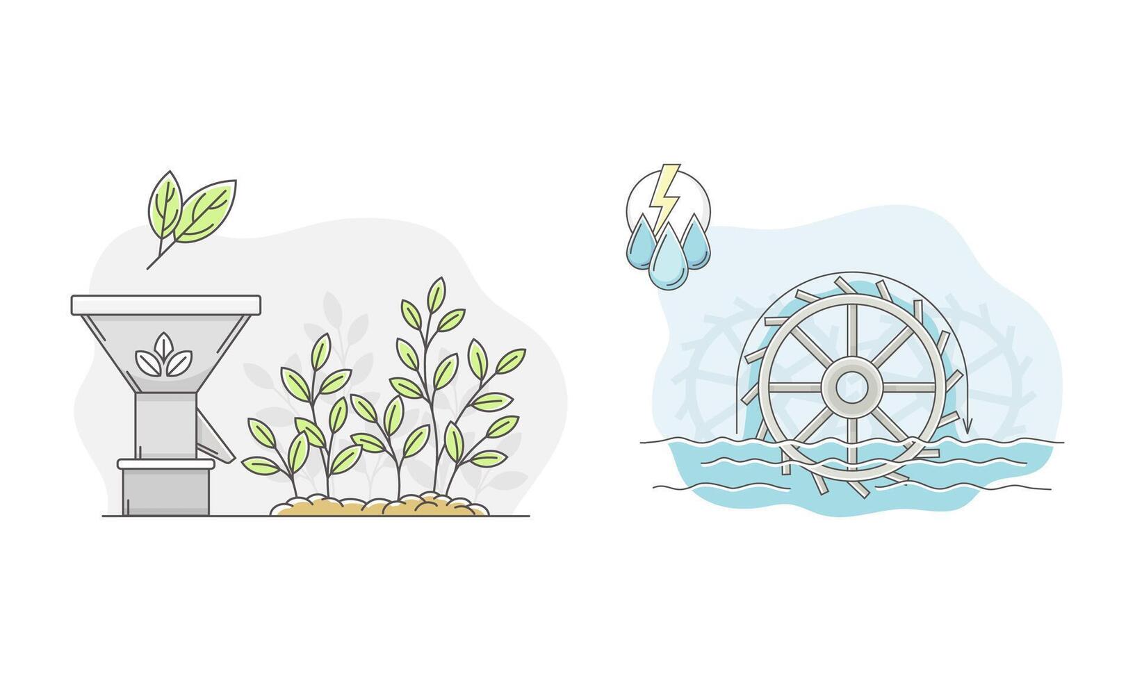 Biofuel and water turbine. Renewable energy concept illustration vector