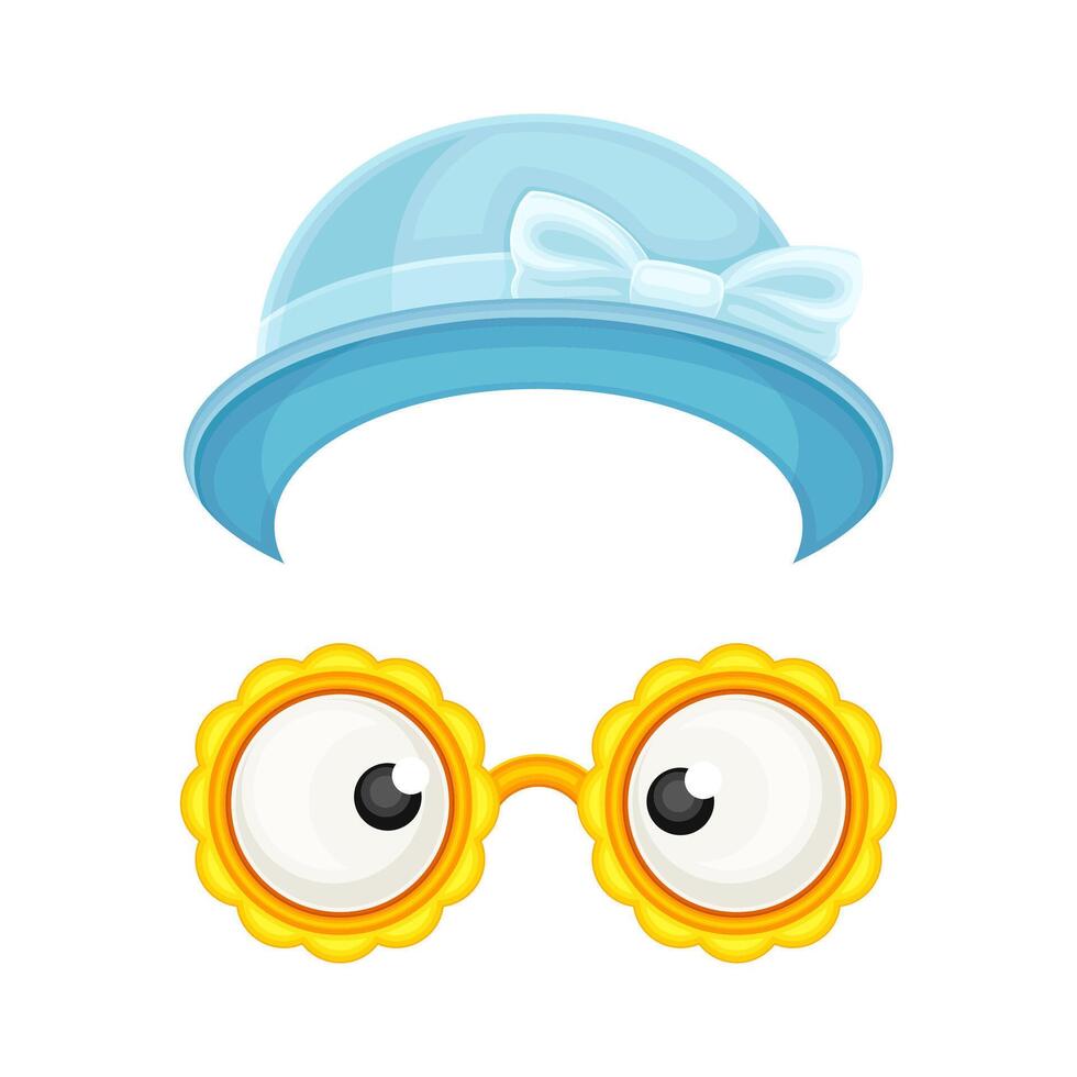 Carnival or masquerade party objects set. Bowler hat and eyeglasses cartoon illustration vector