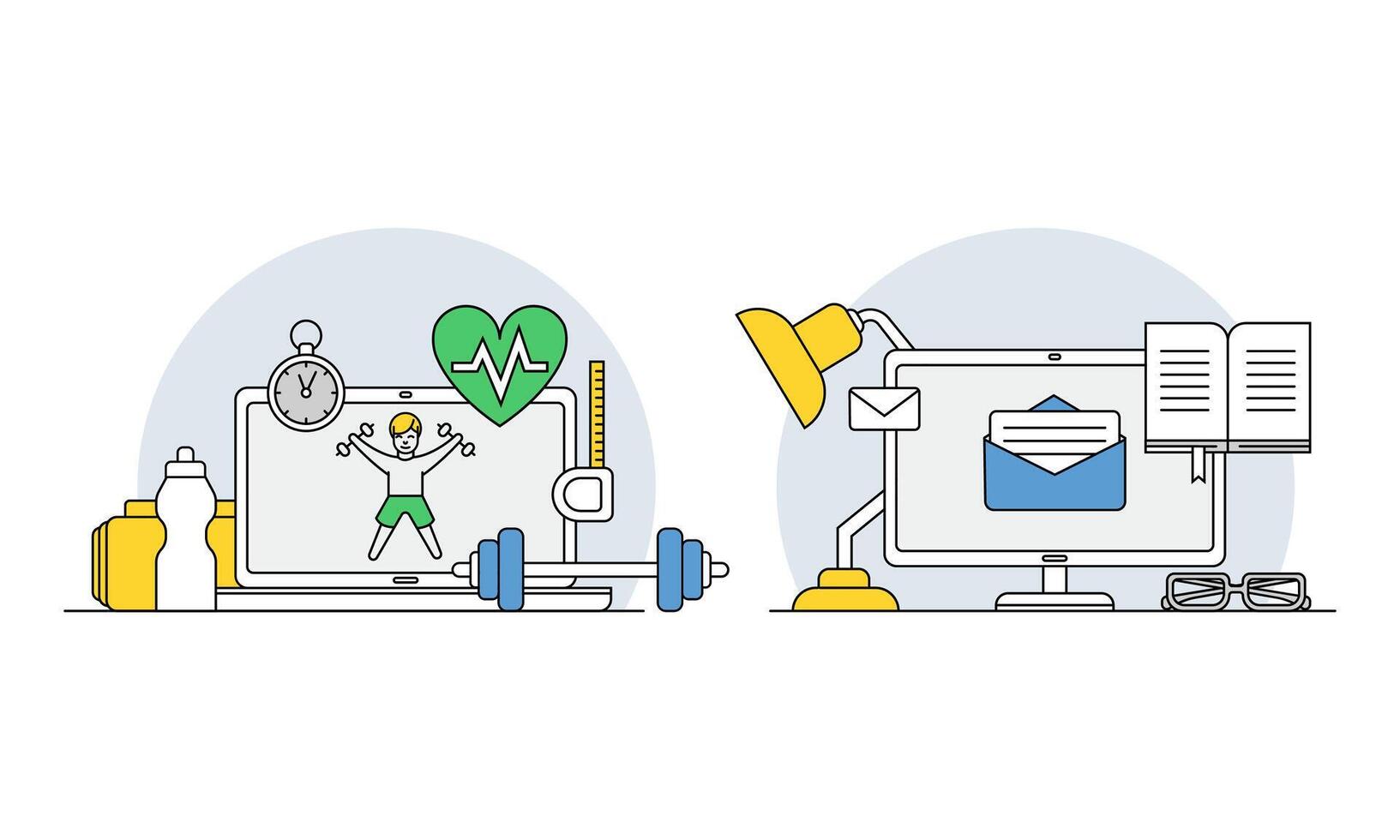 Online education line symbols set. Fitness class. E-learning, distant school illustration vector