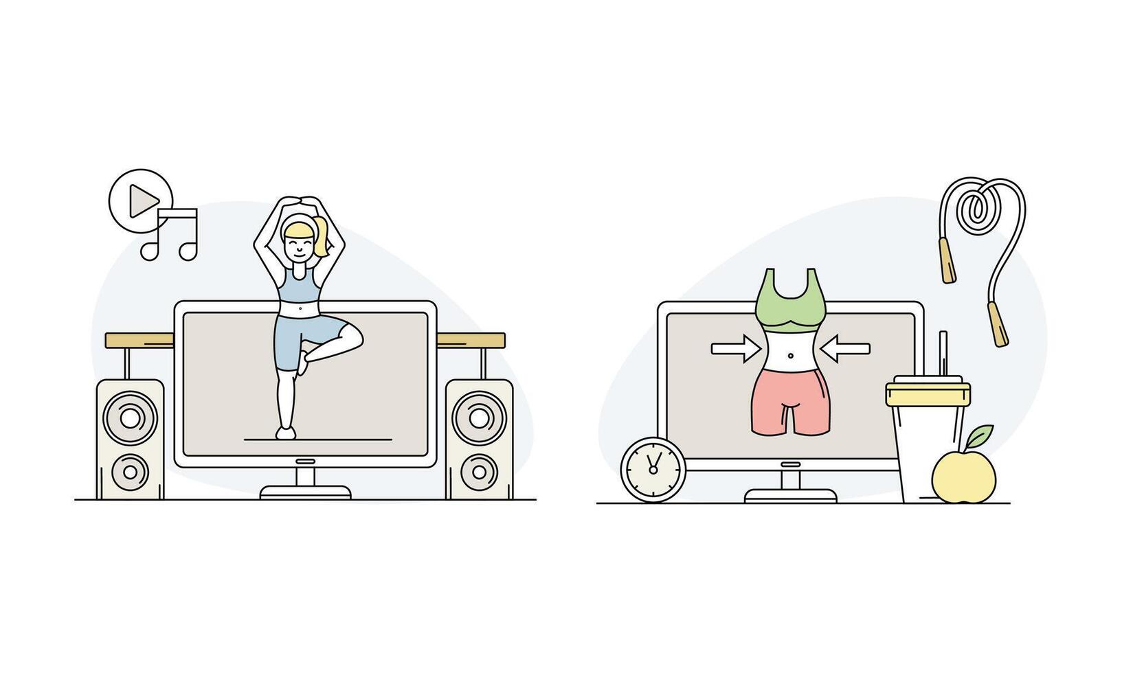 Sport online set. Online coach program and calorie counting app. Personal sports training illustration vector