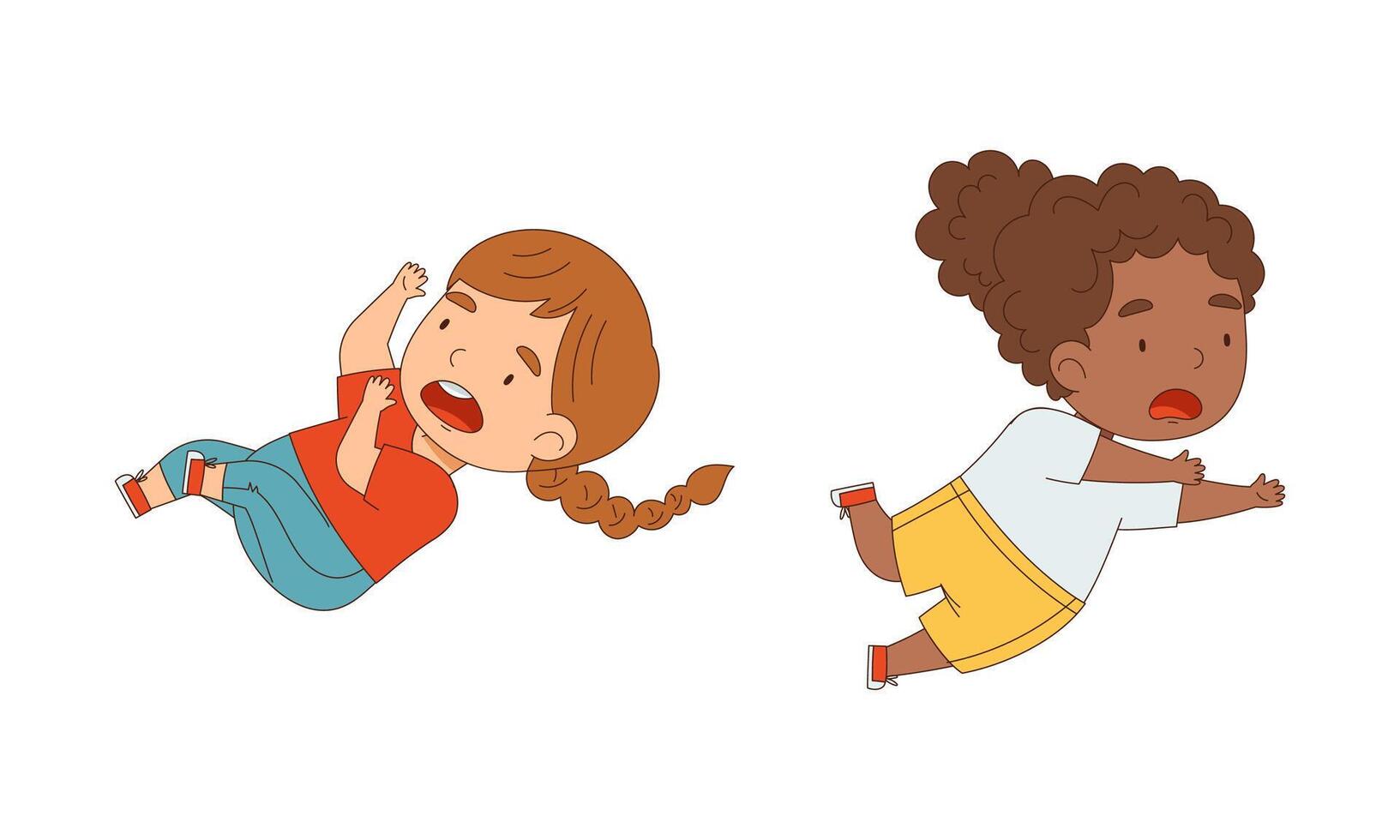 Cute girls running set. Kids taking part in the marathon cartoon illustration vector