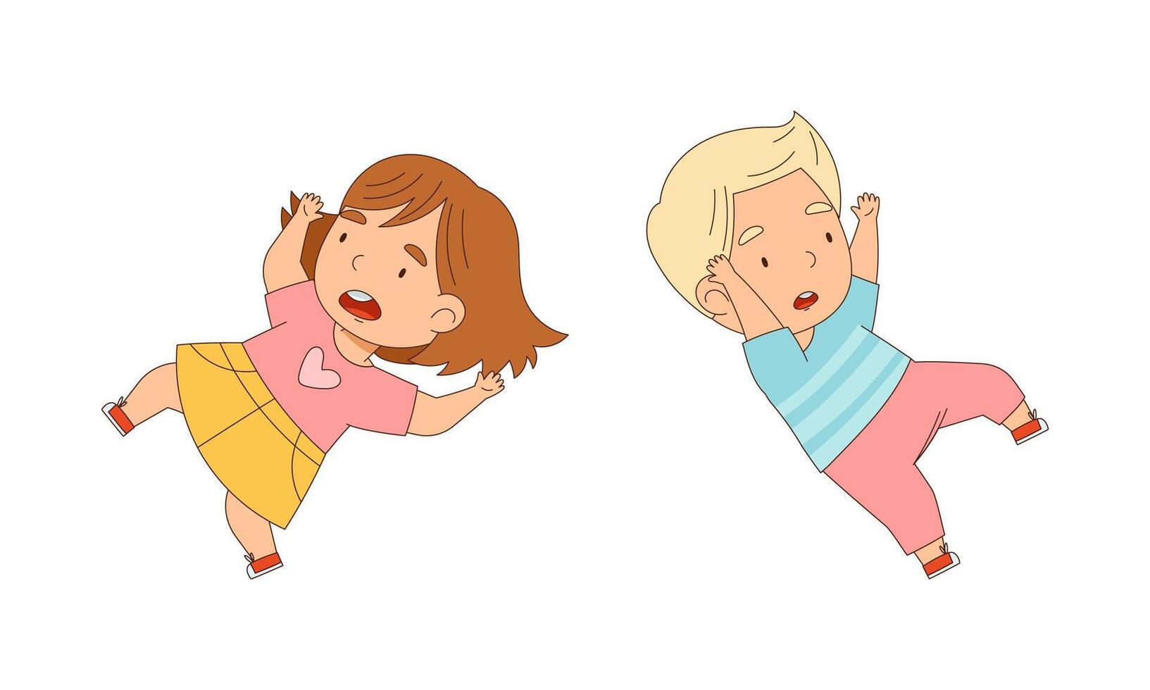 Cute funny kids jumping set cartoon illustration vector