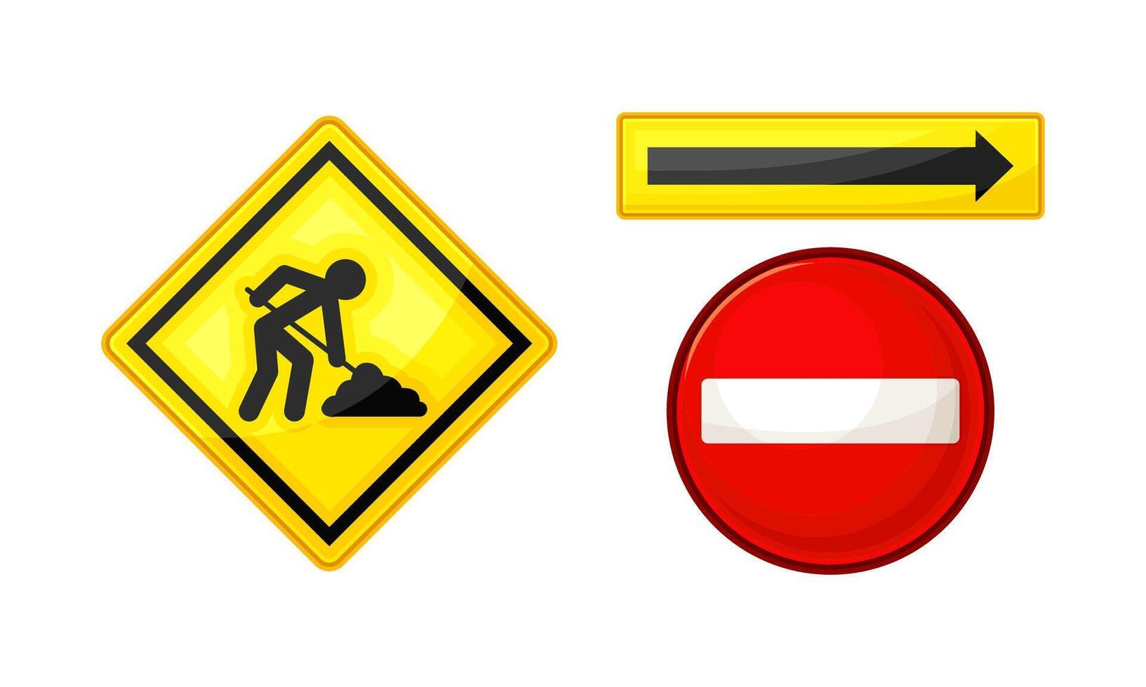 Road signs set. Under construction, no entry, yellow direction sign road sign illustration vector