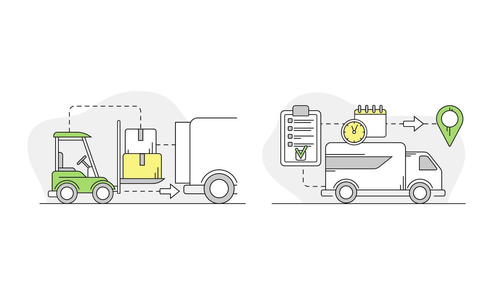 Apartment move set. Loading, transportation and logistics service linear illustration vector