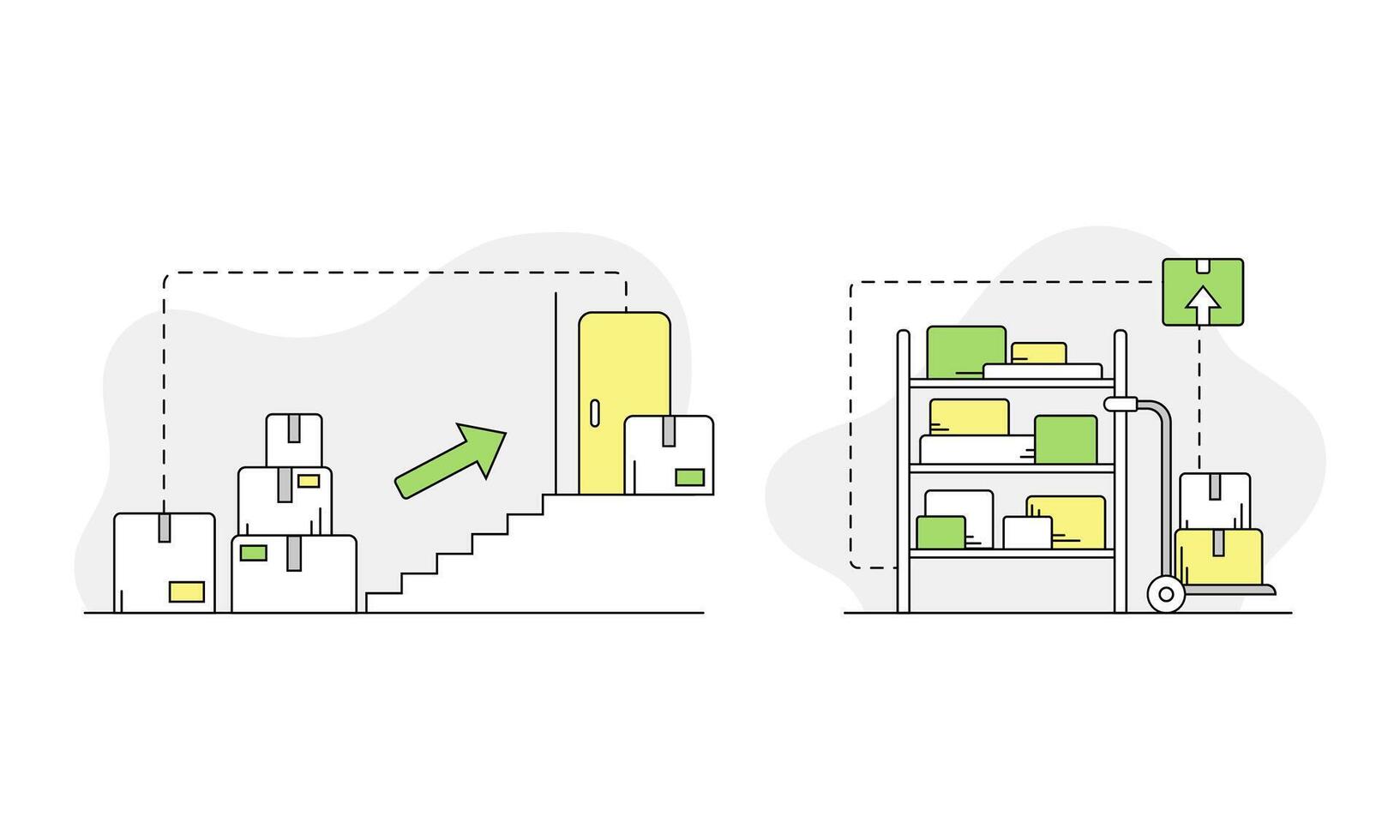 Apartment move set. Transportation and logistics service linear illustration vector