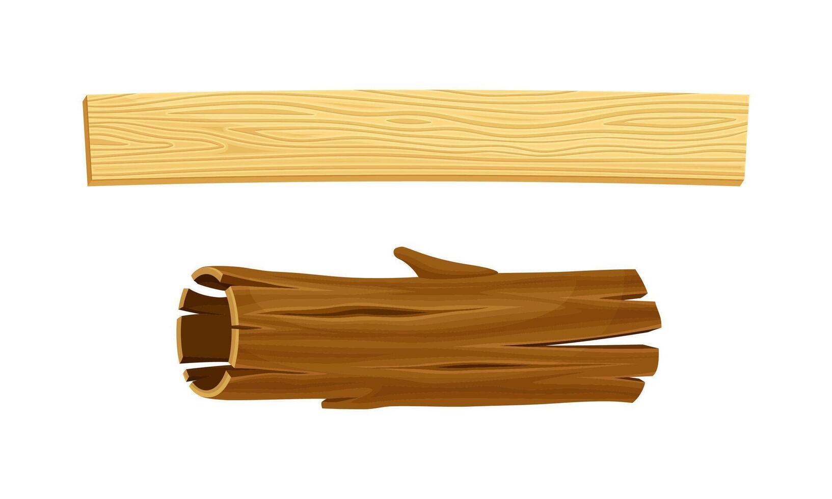 Woodworking industry materials set. Tree bark and board cartoon illustration vector