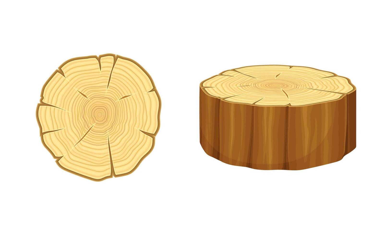 Woodworking industry materials set. Saw cut tree trunk cartoon illustration vector