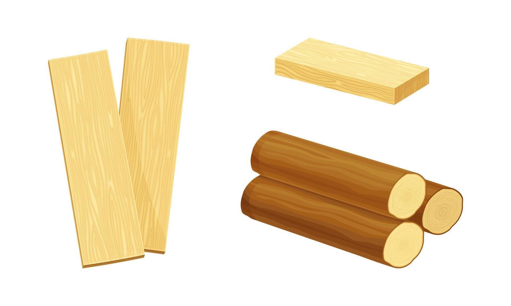 Woodworking industry materials set. Tree lumbers cartoon illustration vector