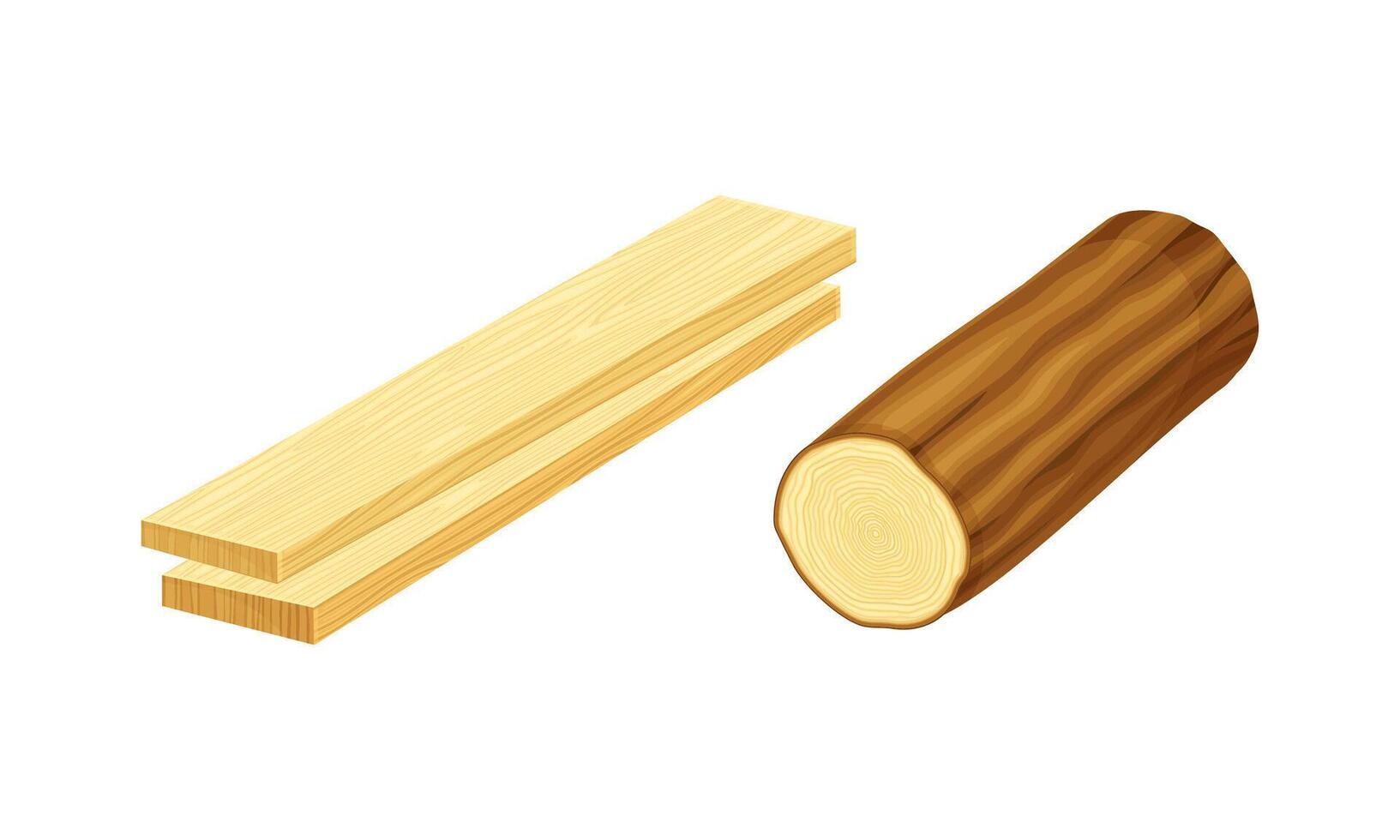 Woodworking industry materials set. Logs and planks cartoon illustration vector