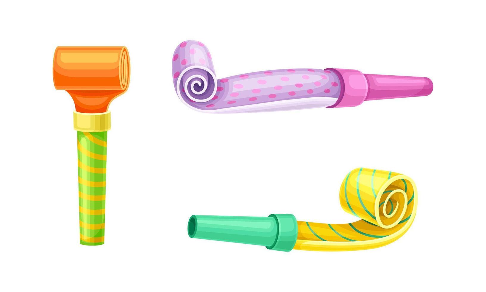 Colorful party blowers set. Happy party, holiday celebration symbol cartoon illustration vector