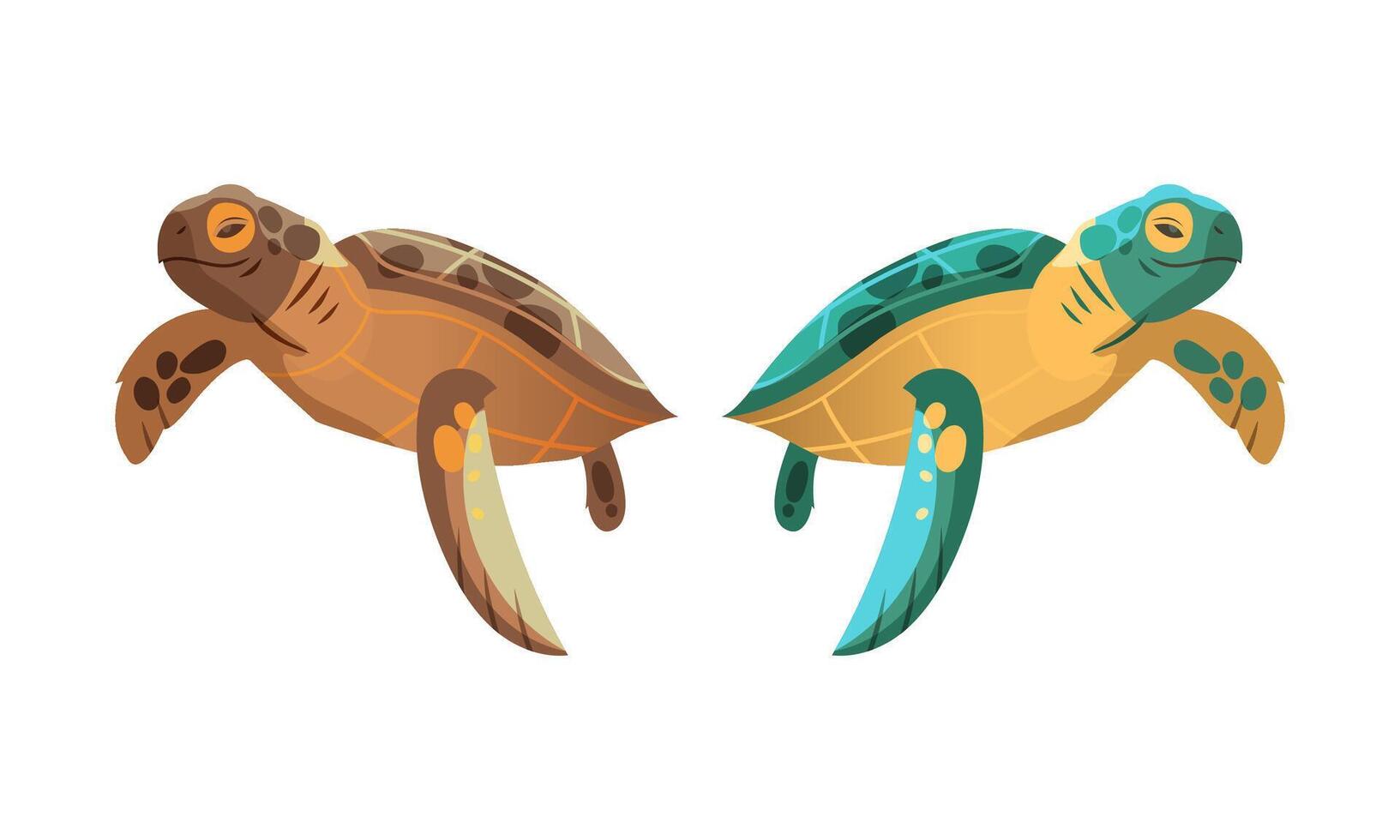 Sea of turtle floating in depth of sea cartoon illustration vector