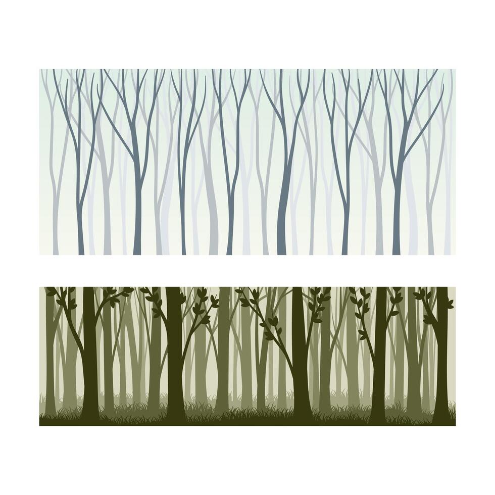 Beautiful monochrome seamless background with lifeless forest trees silhouettes set illustration vector