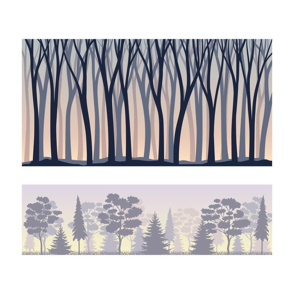 Seamless background with deciduous and coniferous trees silhouettes set illustration vector