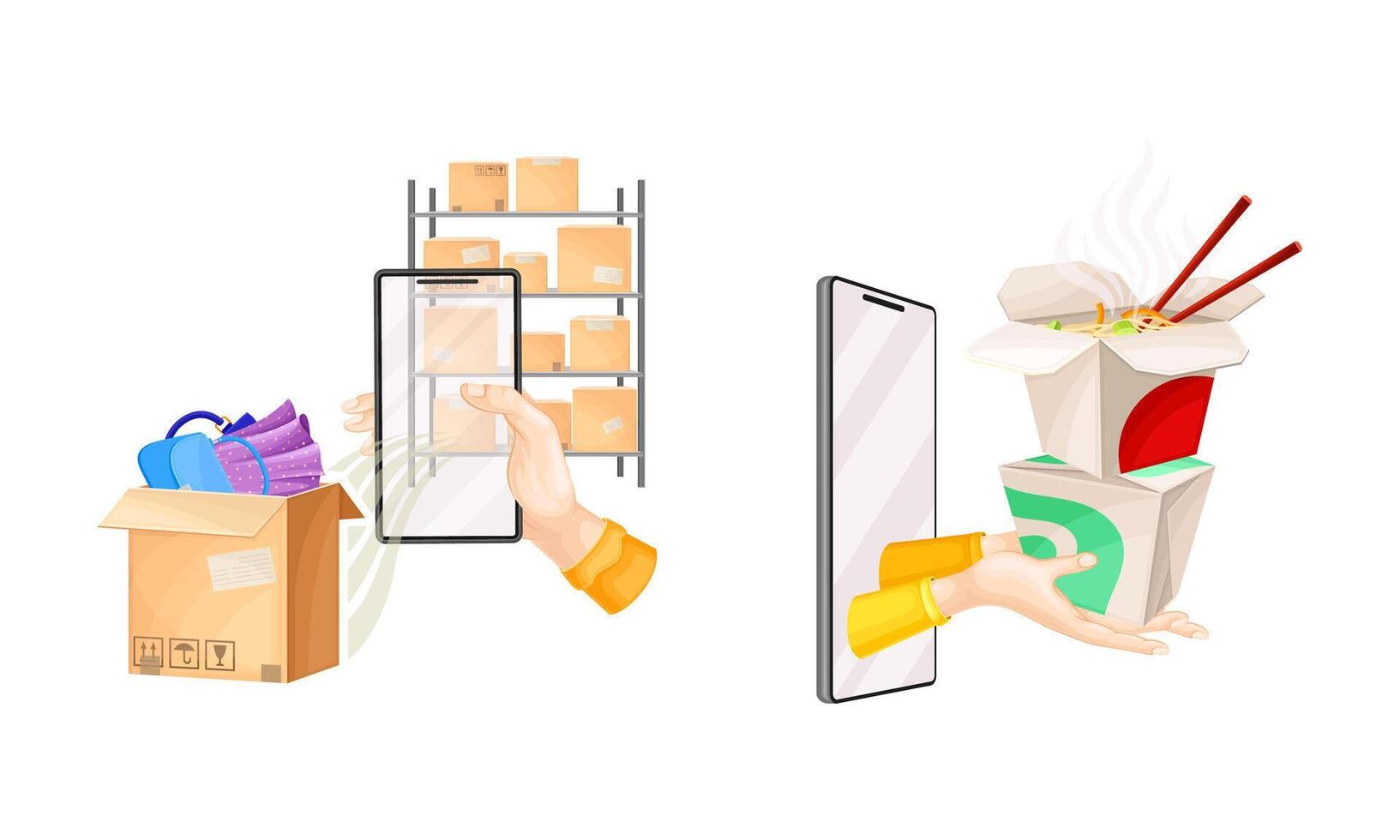 Online shopping, logistics and delivery. E-commerce, digital marketing cartoon illustration vector