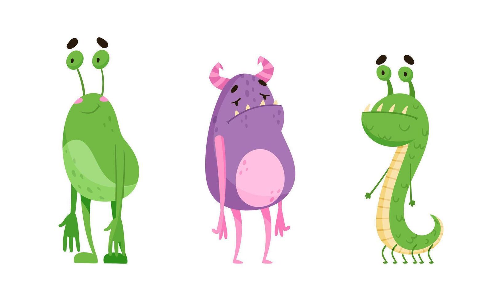 Funny baby monsters. Cute cheerful monster or alien cartoon characters illustration vector