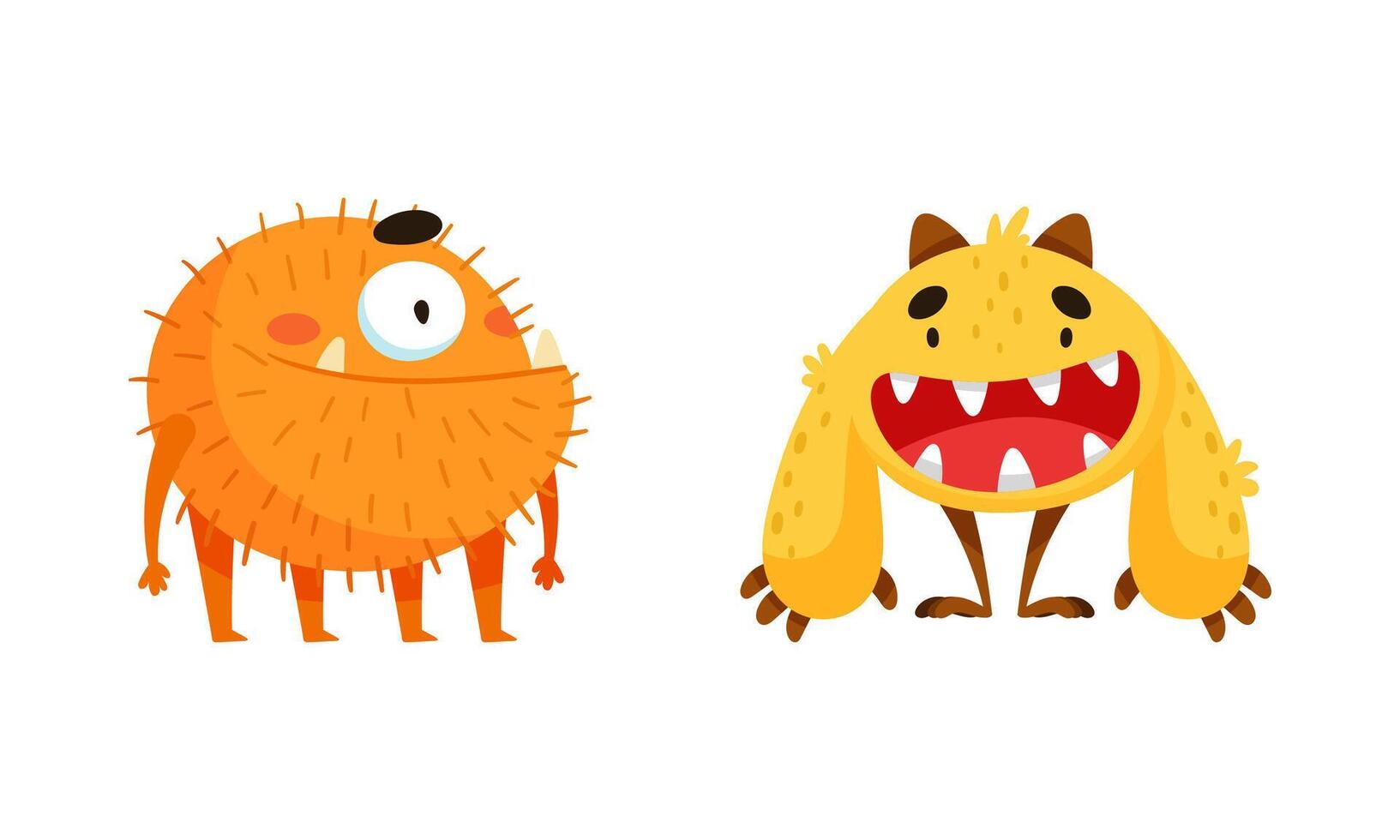 Funny monsters. Cute toothy baby monster cartoon characters illustration vector